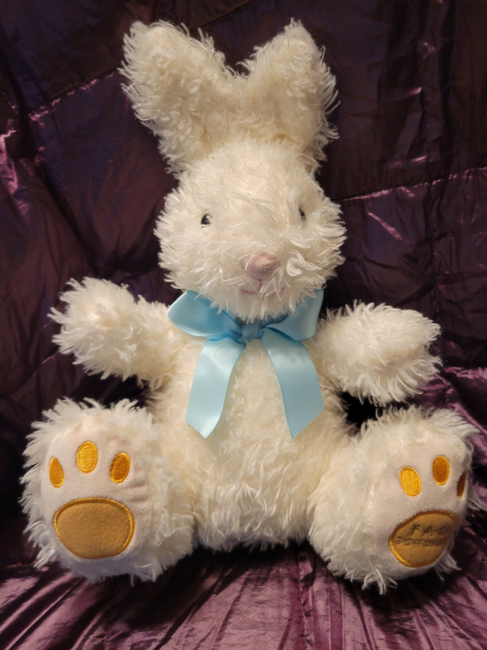 FAO Schwarz Cream Plush Bunny with Light Blue Ribbon